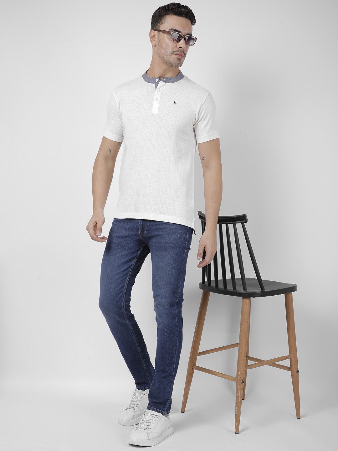 Numero Uno Men Self Design Off White T-Shirt